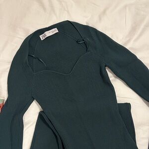 Zara Deep Teal Ribbed Knit Dress
